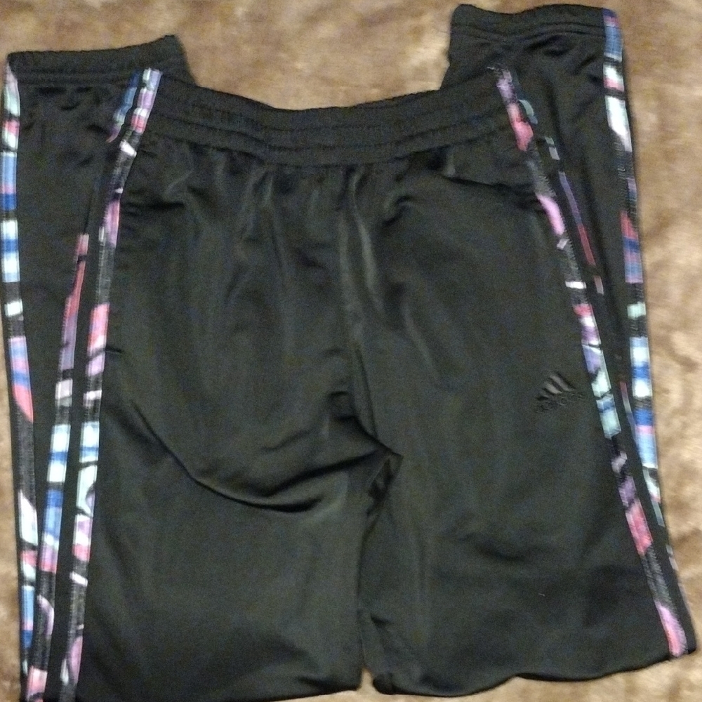 Adidas Kids Black Joggers with Multicolor Stripes